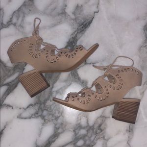 BP Nude Cutout Lace Up Block Heel Sandals | 8.5